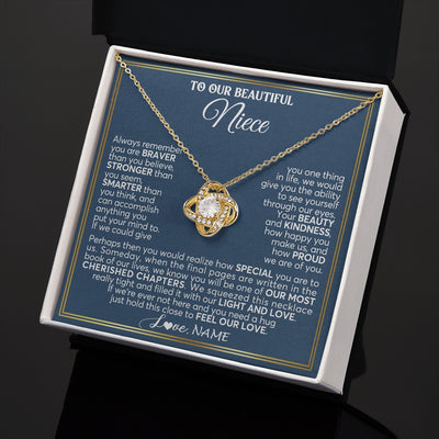 Love Knot Necklace 18K Yellow Gold Finish | 2 | Personalized To Our Beautiful Niece Necklace From Aunt Uncle Always Remember Stepdaughter Birthday Graduation Christmas Customized Gift Box Message Card | https://siriusteestore.