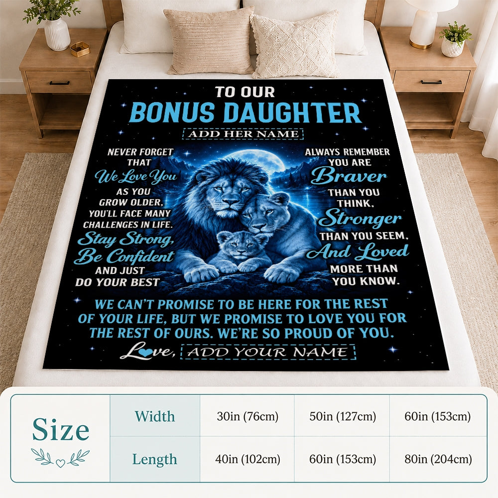Personalized To Our Bonus Daughter Gift Blanket From Stepmother Stepdad Lion Love Letter Graduation Gift Stepdaughter Birthday Gifts Christmas Fleece Blanket | siriusteestore