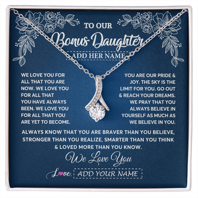 Alluring Beauty Necklace 14K White Gold Finish | 1 | Personalized To Our Bonus Daughter Gifts From Stepmom Necklace We Love You Jewelry Present Gift Stepdaughter Birthday Christmas Custom Gift Box Message Card | https://siriusteestore.