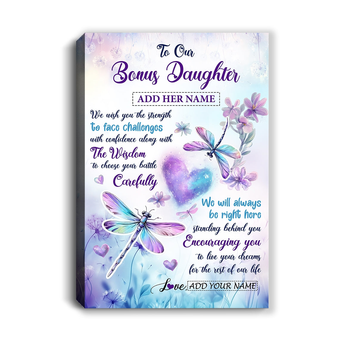 Personalized To Our Bonus Daughter Gifts From Stepmom Stepdad Always Be Right Here Dragonfly Birthday Gifts For Stepdaughter Christmas Custom Wall Art Framed Canvas | siriusteestore