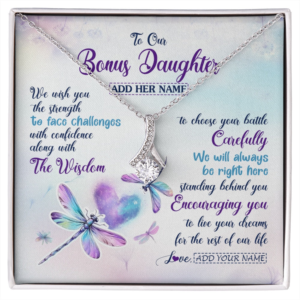 Alluring Beauty Necklace 14K White Gold Finish | 1 | Personalized To Our Bonus Daughter Gifts Necklace From Stepmom Stepdad Always Be Right Here Dragonfly Birthday For Stepdaughter Christmas Gift Box Message Card | https://siriusteestore.