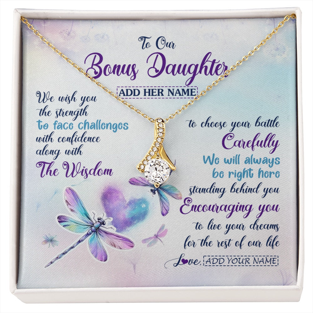 Alluring Beauty Necklace 18K Yellow Gold Finish | 1 | Personalized To Our Bonus Daughter Gifts Necklace From Stepmom Stepdad Always Be Right Here Dragonfly Birthday For Stepdaughter Christmas Gift Box Message Card | https://siriusteestore.