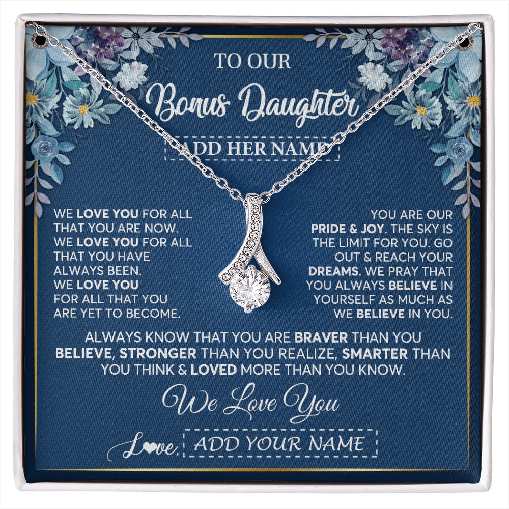 Alluring Beauty Necklace 14K White Gold Finish | 1 | Personalized To Our Bonus Daughter Necklace Gift From Stepdad We Love You Stepdaughter Birthday Gift Graduation Christmas Custom Gift Box Message Card | siriusteestore.myshopify