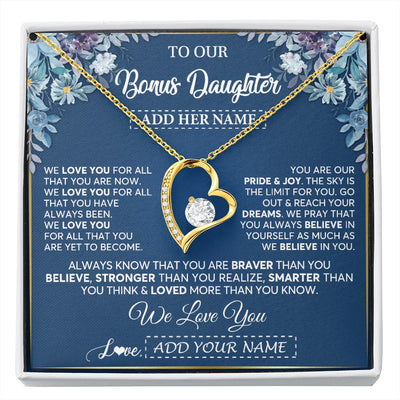 Forever Love Necklace 18K Yellow Gold Finish | 1 | Personalized To Our Bonus Daughter Necklace Gift From Stepdad We Love You Stepdaughter Birthday Gift Graduation Christmas Custom Gift Box Message Card | siriusteestore.myshopify