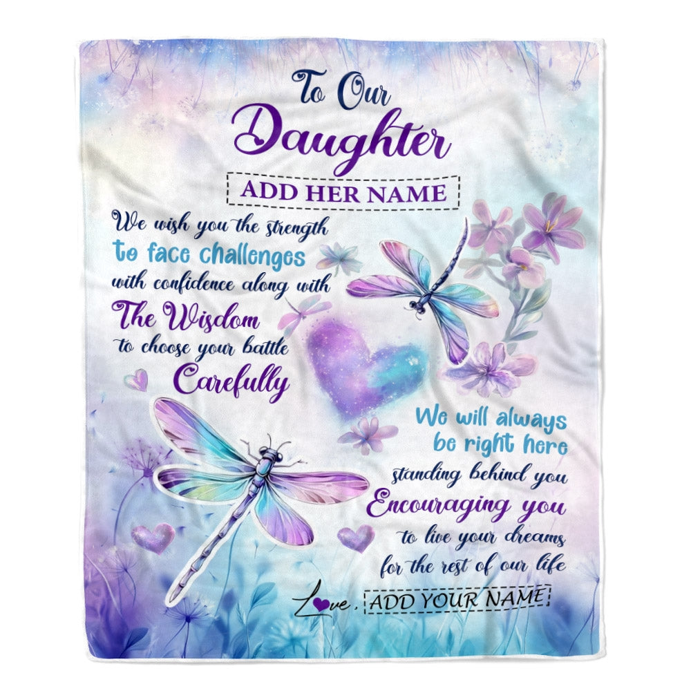 Personalized To Our Daughter Gifts Blanket From Mom Dad Always Be Right Here Dragonfly Birthday Gifts For Daughter Graduation Christmas Custom Fleece Blanket | siriusteestore