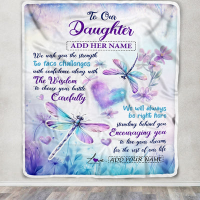 Personalized To Our Daughter Gifts Blanket From Mom Dad Always Be Right Here Dragonfly Birthday Gifts For Daughter Graduation Christmas Custom Fleece Blanket | siriusteestore