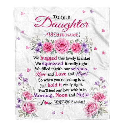 Personalized To Our Daughter Gifts Blanket From Mom Dad Floral Purple Pink Lovely Message Birthday Gift For Daughter Graduation Christmas Custom Fleece Blanket | siriusteestore