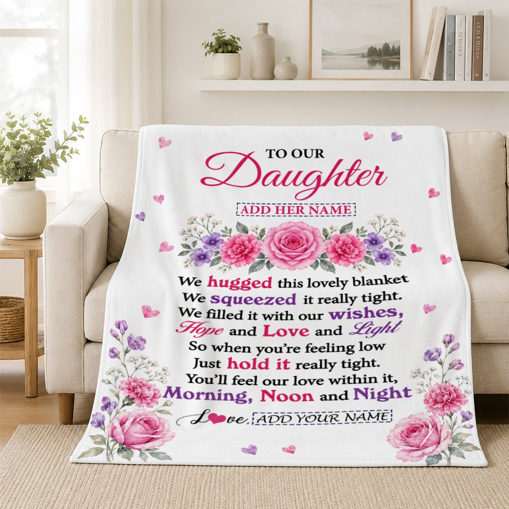 Personalized To Our Daughter Gifts Blanket From Mom Dad Floral Purple Pink Lovely Message Birthday Gift For Daughter Graduation Christmas Custom Fleece Blanket | siriusteestore