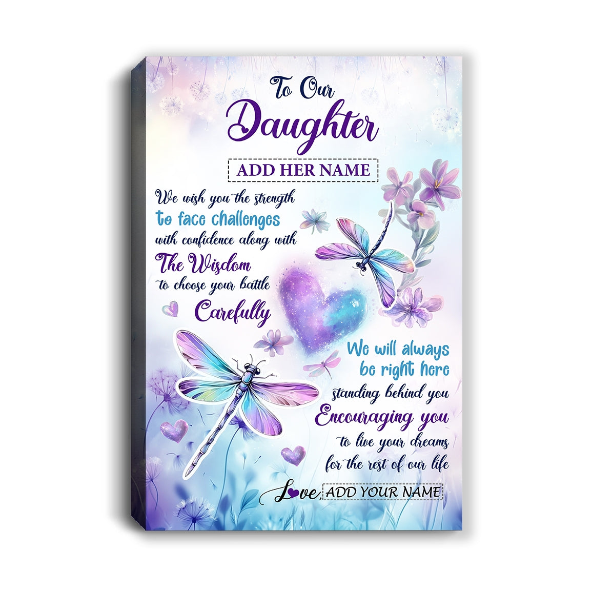 Personalized To Our Daughter Gifts From Mom Dad Always Be Right Here Dragonfly Birthday Gifts For Daughter Christmas Graduation Custom Wall Decor Art Framed Canvas | siriusteestore