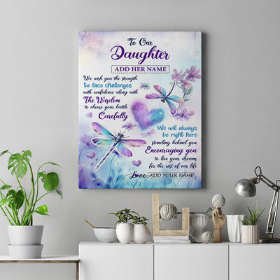 Personalized To Our Daughter Gifts From Mom Dad Always Be Right Here Dragonfly Birthday Gifts For Daughter Christmas Graduation Custom Wall Decor Art Framed Canvas | siriusteestore