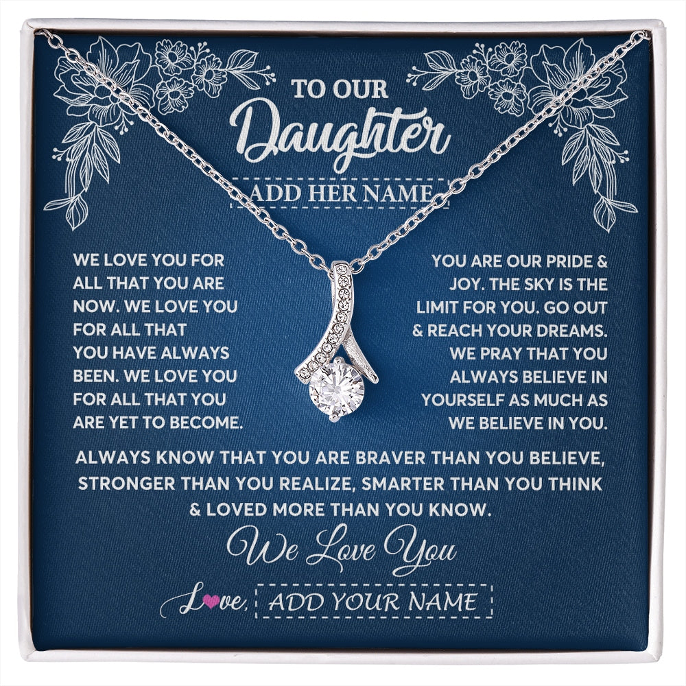 Alluring Beauty Necklace 14K White Gold Finish | 1 | Personalized To Our Daughter Gifts From Mom Dad Necklace We Love You Jewelry Present Gift For Daughter Birthday Christmas Custom Custom Gift Box Message Card | https://siriusteestore.