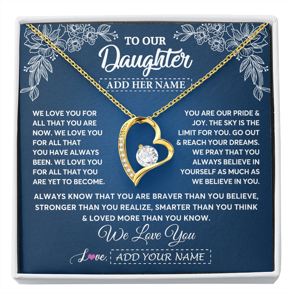 Forever Love Necklace 18K Yellow Gold Finish | 1 | Personalized To Our Daughter Gifts From Mom Dad Necklace We Love You Jewelry Present Gift For Daughter Birthday Christmas Custom Custom Gift Box Message Card | https://siriusteestore.