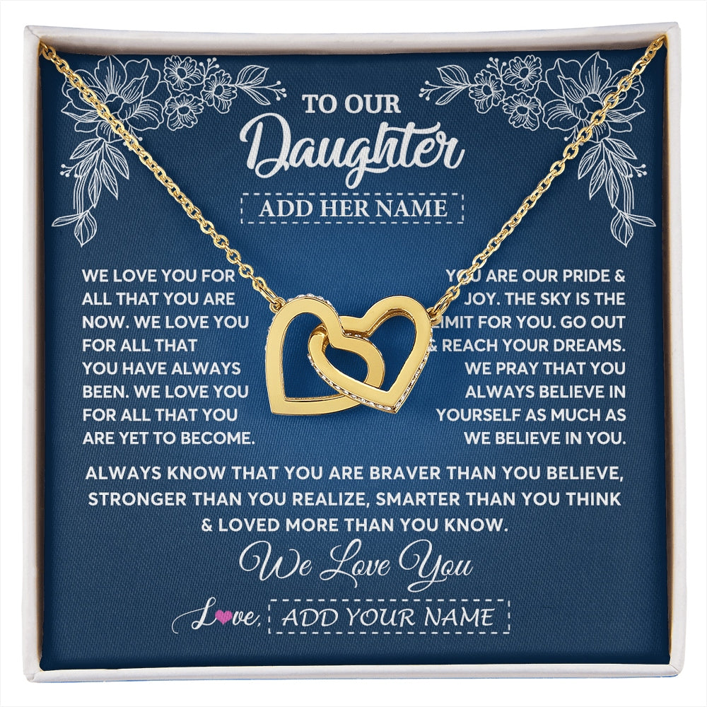 Interlocking Hearts Necklace 18K Yellow Gold Finish | 1 | Personalized To Our Daughter Gifts From Mom Dad Necklace We Love You Jewelry Present Gift For Daughter Birthday Christmas Custom Custom Gift Box Message Card | https://siriusteestore.