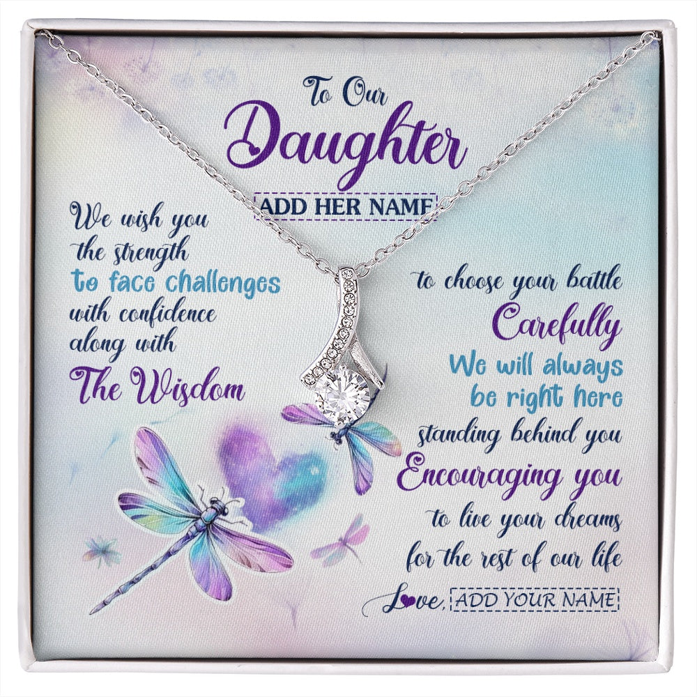 Alluring Beauty Necklace 14K White Gold Finish | 1 | Personalized To Our Daughter Gifts Necklace From Mom Dad Always Be Right Here Dragonfly Birthday For Daughter Christmas Custom Jewelry Gift Box Message Card | https://siriusteestore.