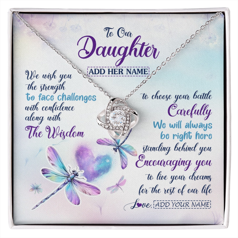 Love Knot Necklace 14K White Gold Finish | 1 | Personalized To Our Daughter Gifts Necklace From Mom Dad Always Be Right Here Dragonfly Birthday For Daughter Christmas Custom Jewelry Gift Box Message Card | https://siriusteestore.