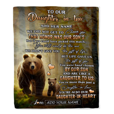 Personalized To Our Daughter In Law Gifts Blanket From Mother-In-Law Bear Gifts For Daughter In Law Birthday Valentine's Wedding Presents Custom Fleece Blanket | siriusteestore