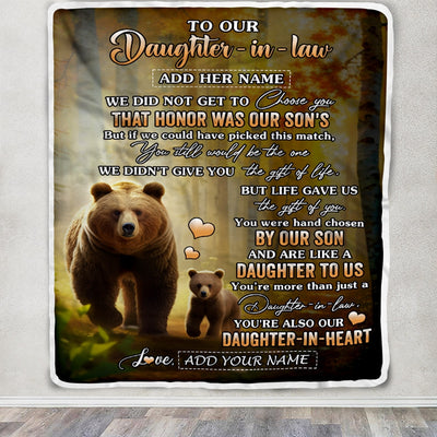 Personalized To Our Daughter In Law Gifts Blanket From Mother-In-Law Bear Gifts For Daughter In Law Birthday Valentine's Wedding Presents Custom Fleece Blanket | siriusteestore