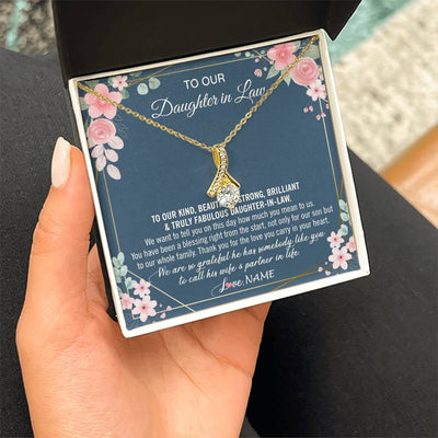 Alluring Beauty Necklace 18K Yellow Gold Finish | 2 | Personalized To Our Daughter In Law Necklace On Wedding Day For Bride From Mother In Law Daughter In Law Jewelry Wedding Day Customized Gift Box Message Card | siriusteestore