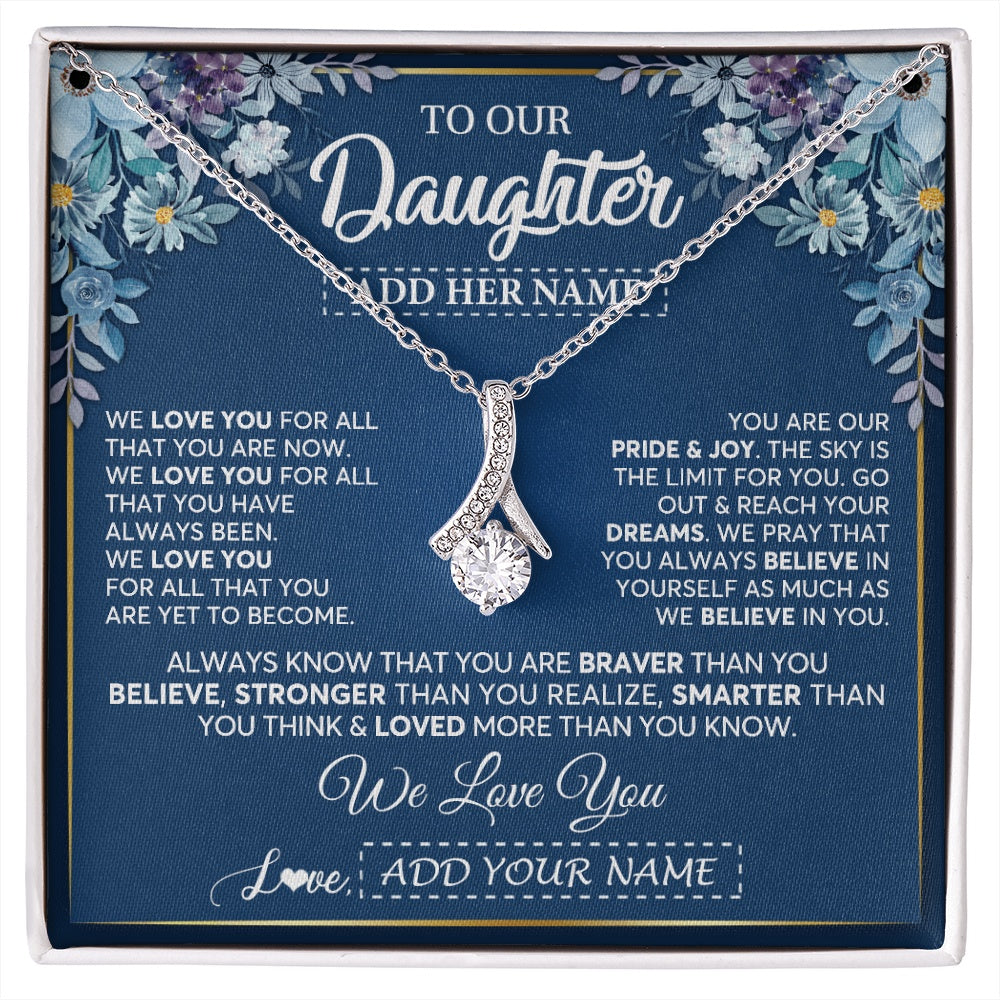 Alluring Beauty Necklace 14K White Gold Finish | 1 | Personalized To Our Daughter Necklace Gift From Parent Mom Dad Mother Father We Love You Daughter Birthday Gift Graduation Christmas Gift Box Message Card | siriusteestore.myshopify