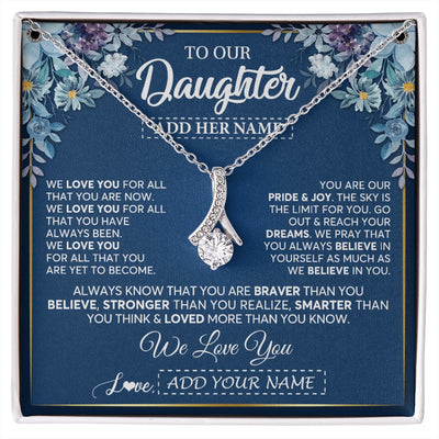 Alluring Beauty Necklace 14K White Gold Finish | 1 | Personalized To Our Daughter Necklace Gift From Parent Mom Dad Mother Father We Love You Daughter Birthday Gift Graduation Christmas Gift Box Message Card | siriusteestore.myshopify