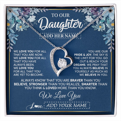 Forever Love Necklace 14K White Gold Finish | 1 | Personalized To Our Daughter Necklace Gift From Parent Mom Dad Mother Father We Love You Daughter Birthday Gift Graduation Christmas Gift Box Message Card | siriusteestore.myshopify