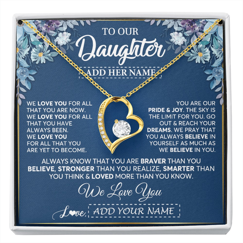 Forever Love Necklace 18K Yellow Gold Finish | 1 | Personalized To Our Daughter Necklace Gift From Parent Mom Dad Mother Father We Love You Daughter Birthday Gift Graduation Christmas Gift Box Message Card | siriusteestore.myshopify