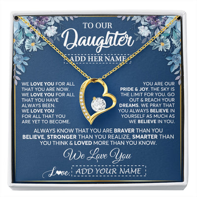 Forever Love Necklace 18K Yellow Gold Finish | 1 | Personalized To Our Daughter Necklace Gift From Parent Mom Dad Mother Father We Love You Daughter Birthday Gift Graduation Christmas Gift Box Message Card | siriusteestore.myshopify
