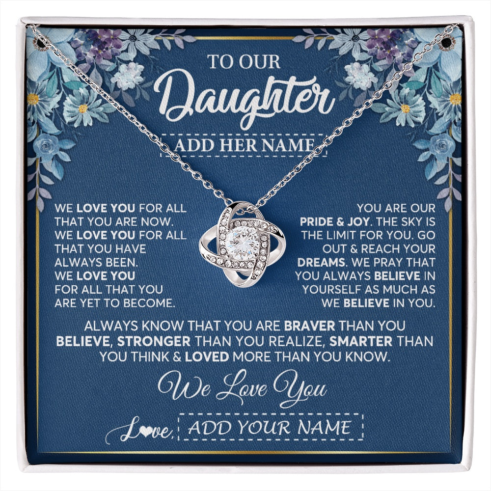 Love Knot Necklace 14K White Gold Finish | 1 | Personalized To Our Daughter Necklace Gift From Parent Mom Dad Mother Father We Love You Daughter Birthday Gift Graduation Christmas Gift Box Message Card | siriusteestore.myshopify