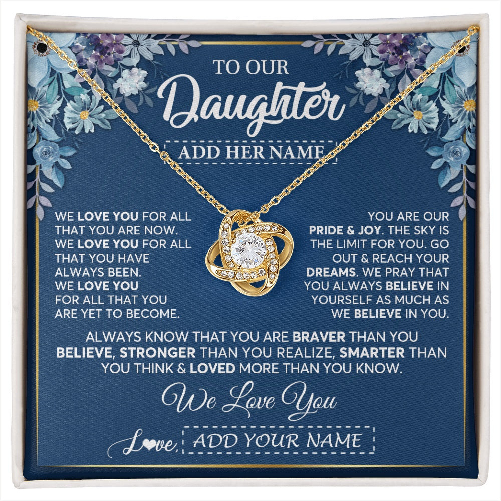 Love Knot Necklace 18K Yellow Gold Finish | 1 | Personalized To Our Daughter Necklace Gift From Parent Mom Dad Mother Father We Love You Daughter Birthday Gift Graduation Christmas Gift Box Message Card | siriusteestore.myshopify