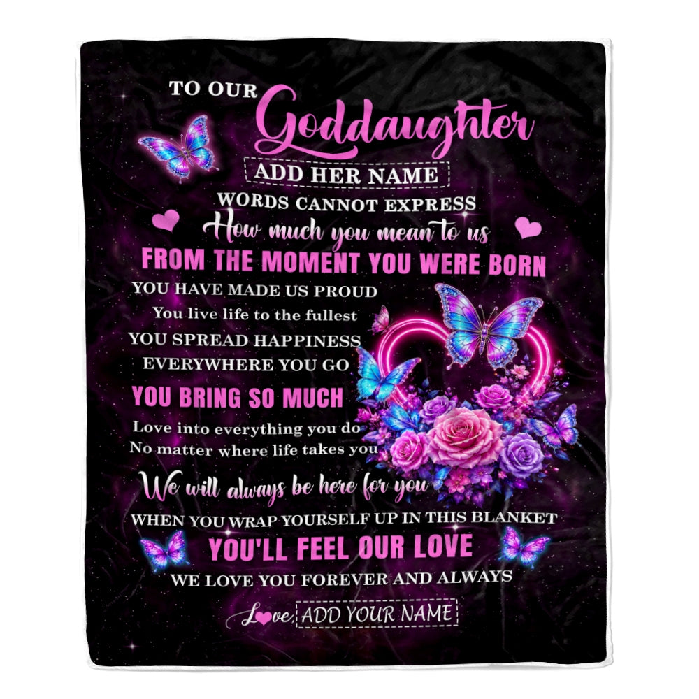 Personalized To Our Goddaughter Blanket Sentimental Gift From Godmother Godfather Words Of Love For Goddaughter Birthday Christmas Gifts Custom Fleece Blanket Shirt & Hoodie | siriusteestore