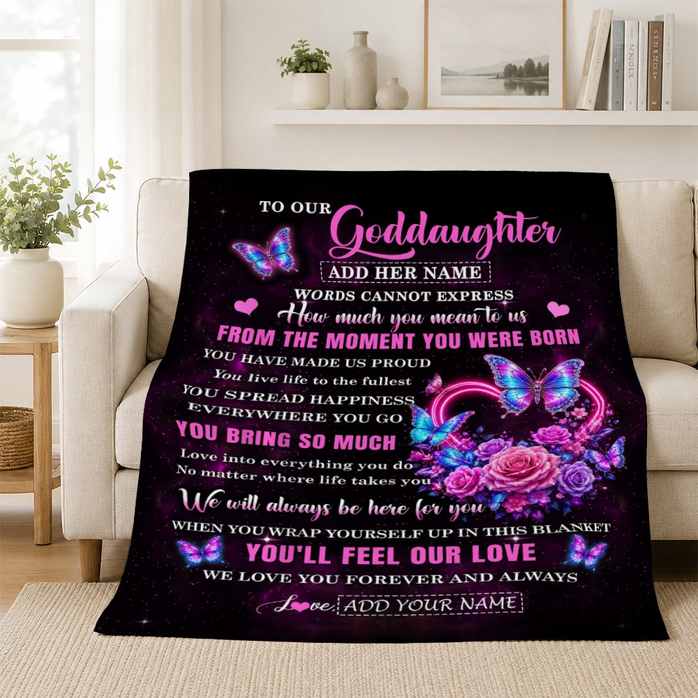Personalized To Our Goddaughter Blanket Sentimental Gift From Godmother Godfather Words Of Love For Goddaughter Birthday Christmas Gifts Custom Fleece Blanket Shirt & Hoodie | siriusteestore