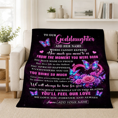 Personalized To Our Goddaughter Blanket Sentimental Gift From Godmother Godfather Words Of Love For Goddaughter Birthday Christmas Gifts Custom Fleece Blanket Shirt & Hoodie | siriusteestore
