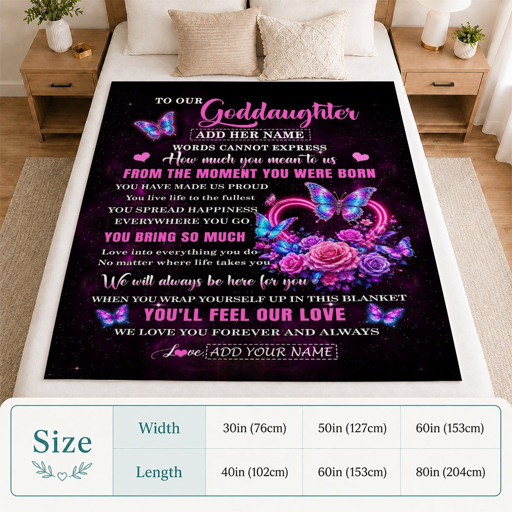 Personalized To Our Goddaughter Blanket Sentimental Gift From Godmother Godfather Words Of Love For Goddaughter Birthday Christmas Gifts Custom Fleece Blanket Shirt & Hoodie | siriusteestore