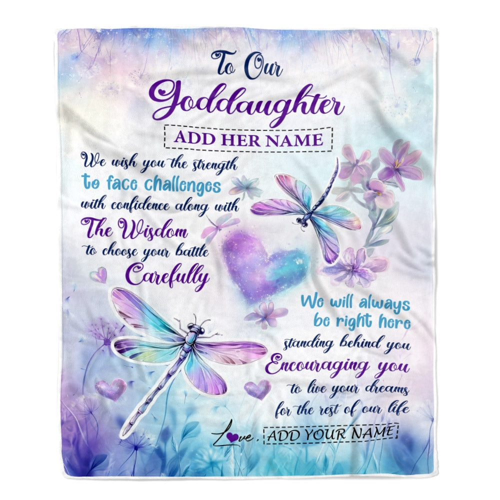 Personalized To Our Goddaughter Gifts Blanket From Godmother Always Be Right Here Dragonfly Birthday Gifts For Goddaughter Christmas Custom Fleece Blanket | siriusteestore