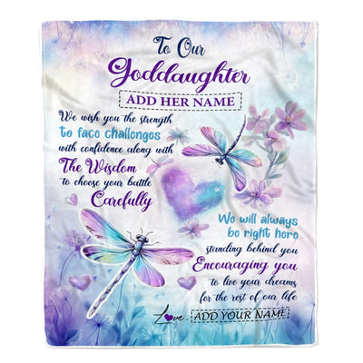 Personalized To Our Goddaughter Gifts Blanket From Godmother Always Be Right Here Dragonfly Birthday Gifts For Goddaughter Christmas Custom Fleece Blanket | siriusteestore