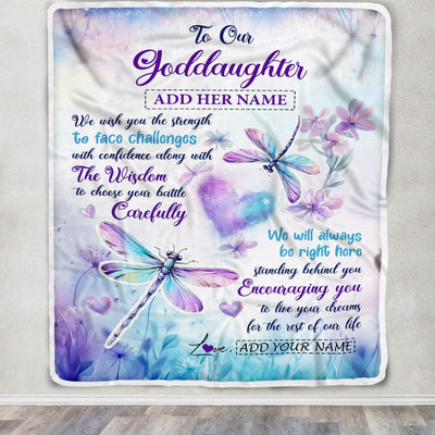 Personalized To Our Goddaughter Gifts Blanket From Godmother Always Be Right Here Dragonfly Birthday Gifts For Goddaughter Christmas Custom Fleece Blanket | siriusteestore