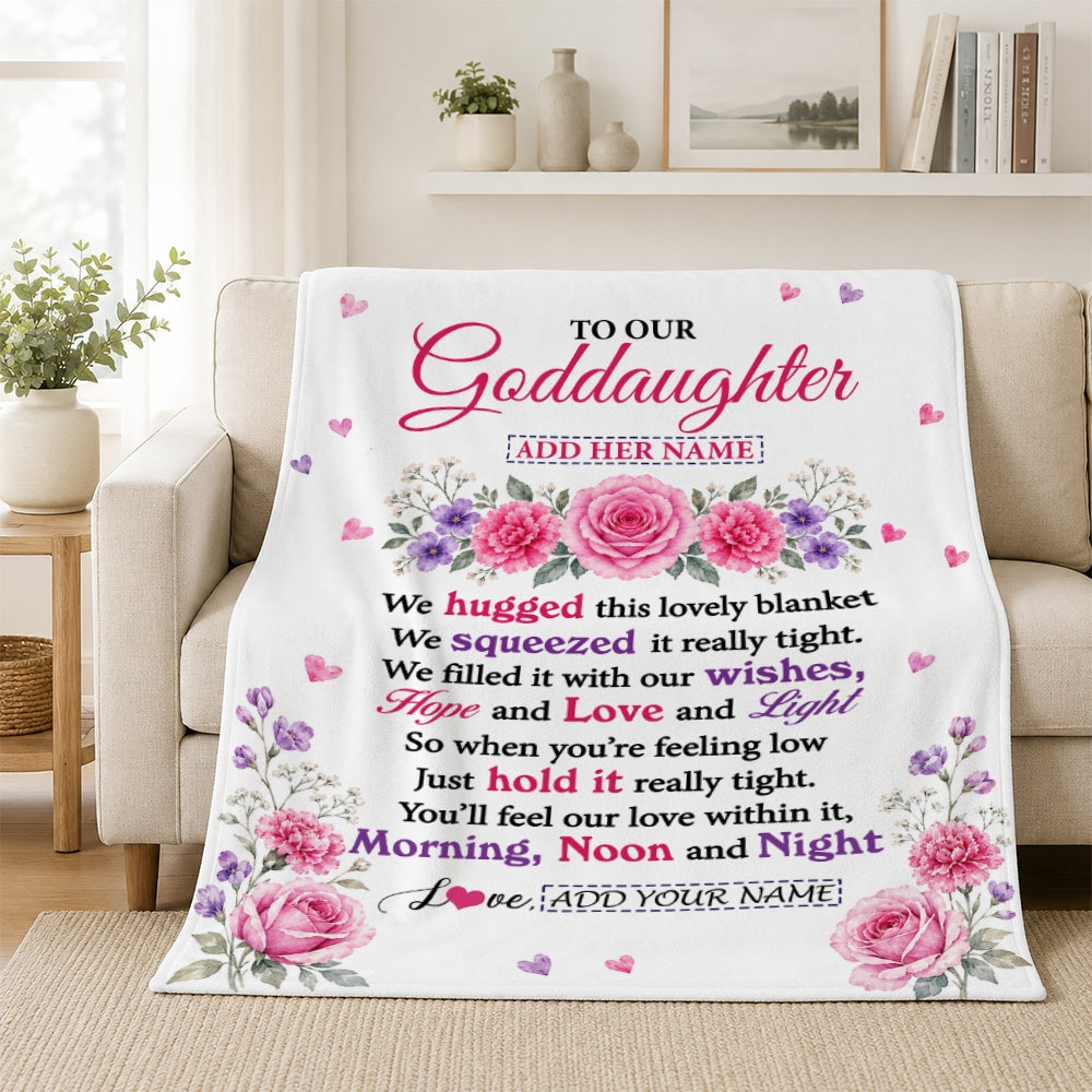 Personalized To Our Goddaughter Gifts Blanket From Godmother Floral Purple Pink Lovely Message Birthday Gift For Goddaughter Christmas Custom Fleece Blanket | siriusteestore