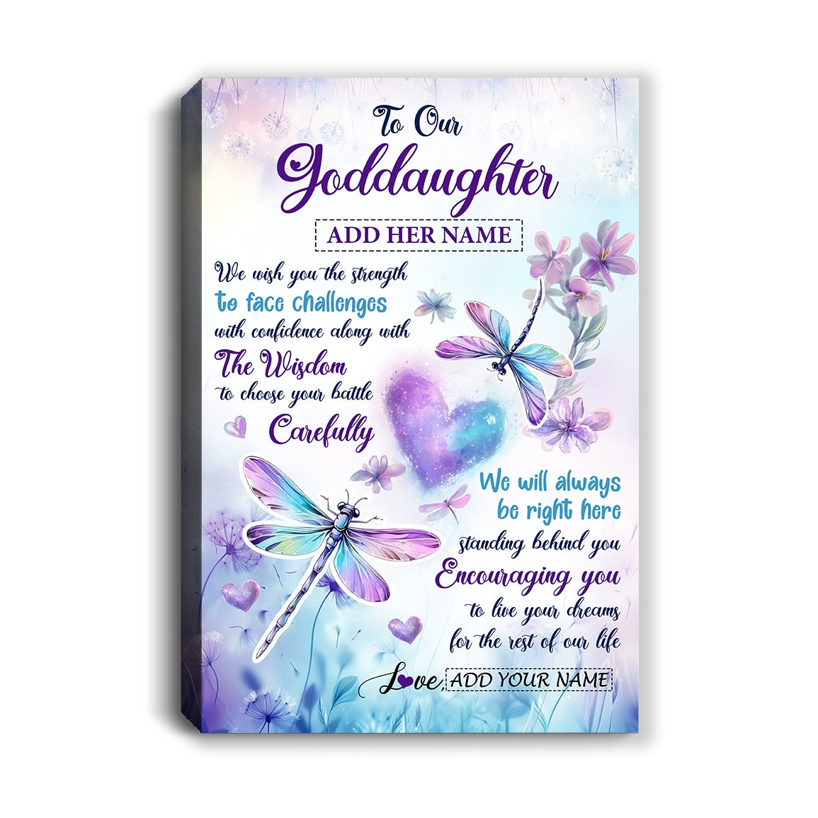 Personalized To Our Goddaughter Gifts From Godmother Always Be Right Here Dragonfly Birthday Gifts For Goddaughter Christmas Custom Wall Decor Wall Art Framed Canvas | siriusteestore