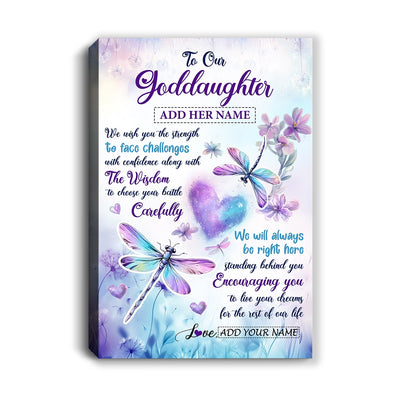 Personalized To Our Goddaughter Gifts From Godmother Always Be Right Here Dragonfly Birthday Gifts For Goddaughter Christmas Custom Wall Decor Wall Art Framed Canvas | siriusteestore