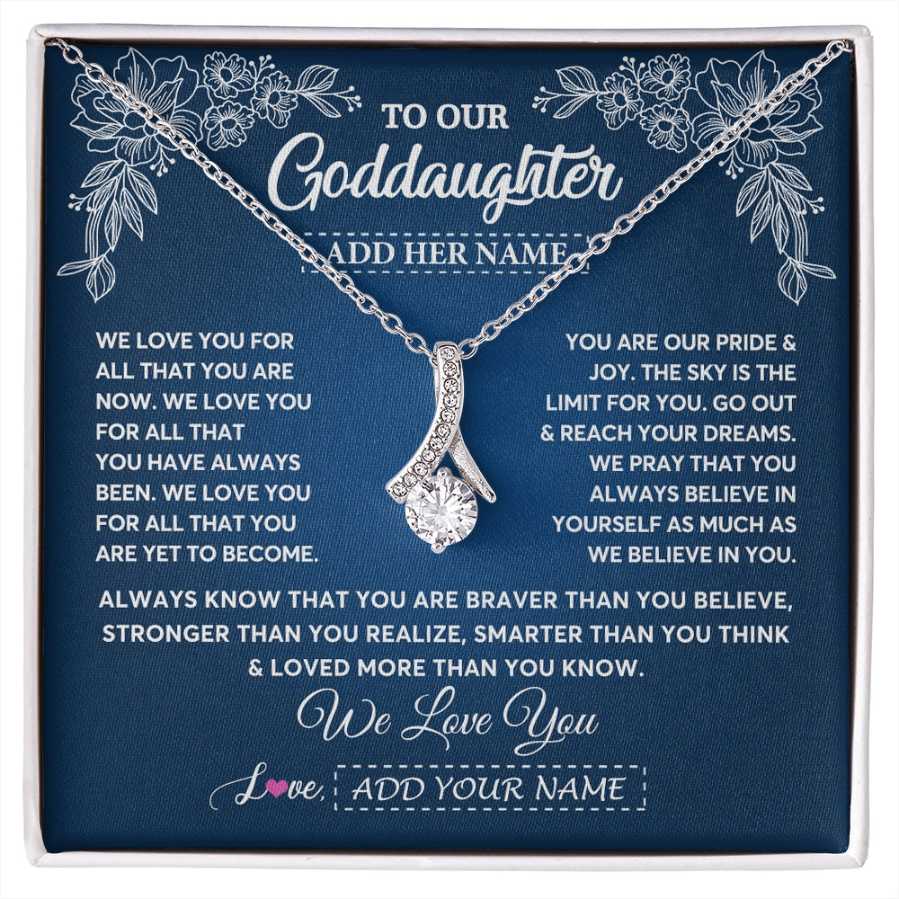 Alluring Beauty Necklace 14K White Gold Finish | 1 | Personalized To Our Goddaughter Gifts From Godmother Necklace We Love You Jewelry Present Gift Goddaughter Birthday Christmas Custom Gift Box Message Card | https://siriusteestore.