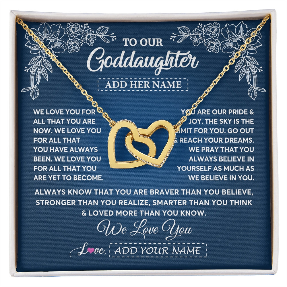 Interlocking Hearts Necklace 18K Yellow Gold Finish | 1 | Personalized To Our Goddaughter Gifts From Godmother Necklace We Love You Jewelry Present Gift Goddaughter Birthday Christmas Custom Gift Box Message Card | https://siriusteestore.