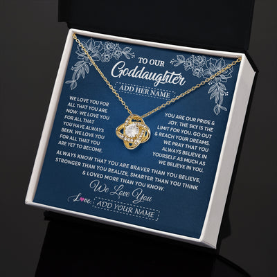 Love Knot Necklace 18K Yellow Gold Finish | 2 | Personalized To Our Goddaughter Gifts From Godmother Necklace We Love You Jewelry Present Gift Goddaughter Birthday Christmas Custom Gift Box Message Card | https://siriusteestore.