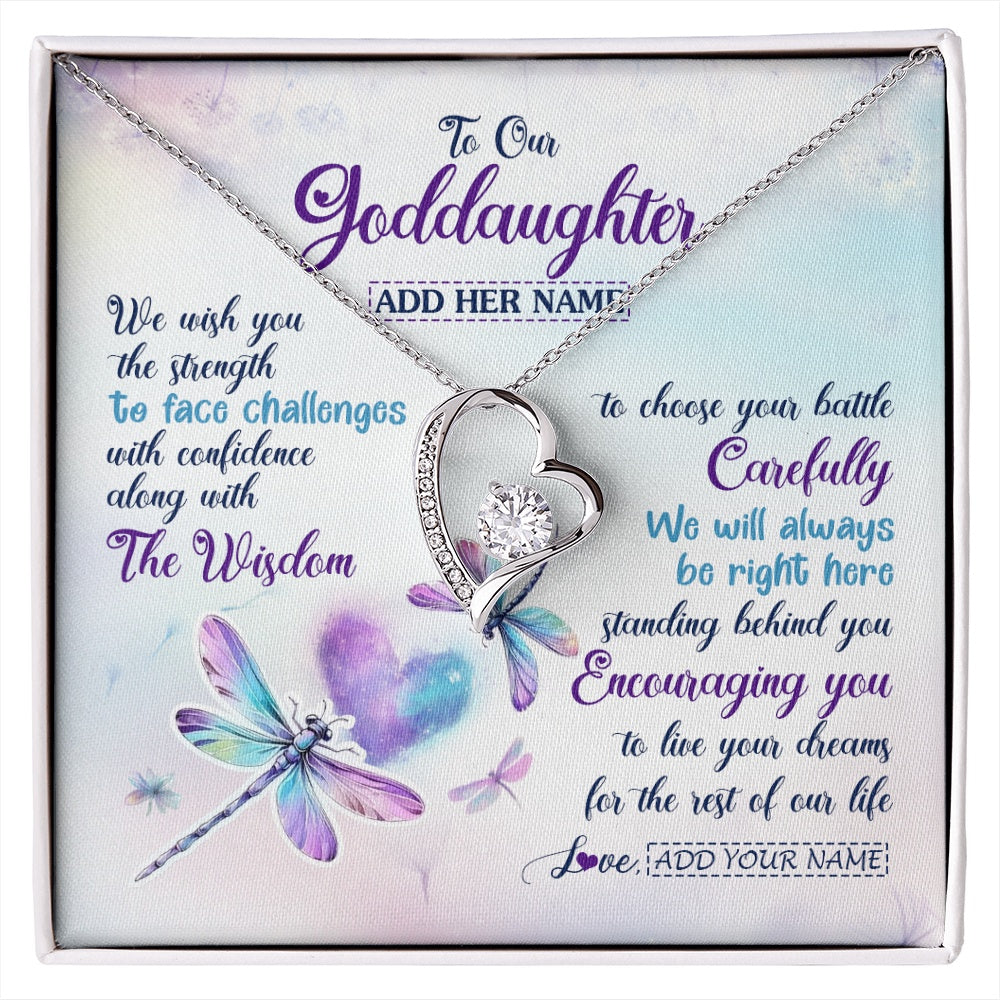 Forever Love Necklace 14K White Gold Finish | 1 | Personalized To Our Goddaughter Gifts Necklace From Godmother Always Be Right Here Dragonfly Birthday For Goddaughter Christmas Jewelry Gift Box Message Card | https://siriusteestore.