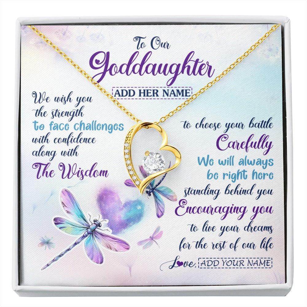 Forever Love Necklace 18K Yellow Gold Finish | 1 | Personalized To Our Goddaughter Gifts Necklace From Godmother Always Be Right Here Dragonfly Birthday For Goddaughter Christmas Jewelry Gift Box Message Card | https://siriusteestore.