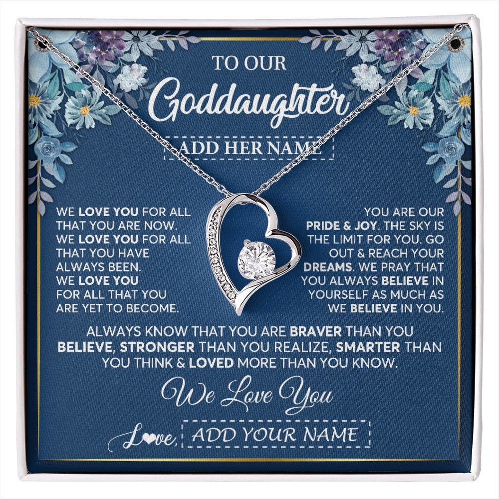 Forever Love Necklace 14K White Gold Finish | 1 | Personalized To Our Goddaughter Necklace Gift From Godmother Uncle We Love You Goddaughter Birthday Gift Graduation Christmas Custom Gift Box Message Card | siriusteestore.myshopify