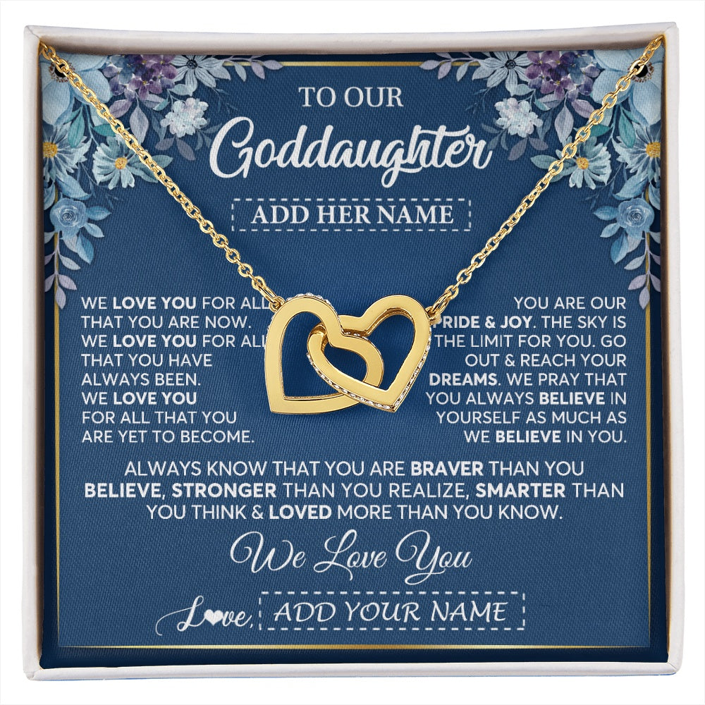 Interlocking Hearts Necklace 18K Yellow Gold Finish | 1 | Personalized To Our Goddaughter Necklace Gift From Godmother Uncle We Love You Goddaughter Birthday Gift Graduation Christmas Custom Gift Box Message Card | siriusteestore.myshopify
