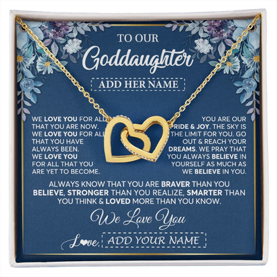Interlocking Hearts Necklace 18K Yellow Gold Finish | 1 | Personalized To Our Goddaughter Necklace Gift From Godmother Uncle We Love You Goddaughter Birthday Gift Graduation Christmas Custom Gift Box Message Card | siriusteestore.myshopify