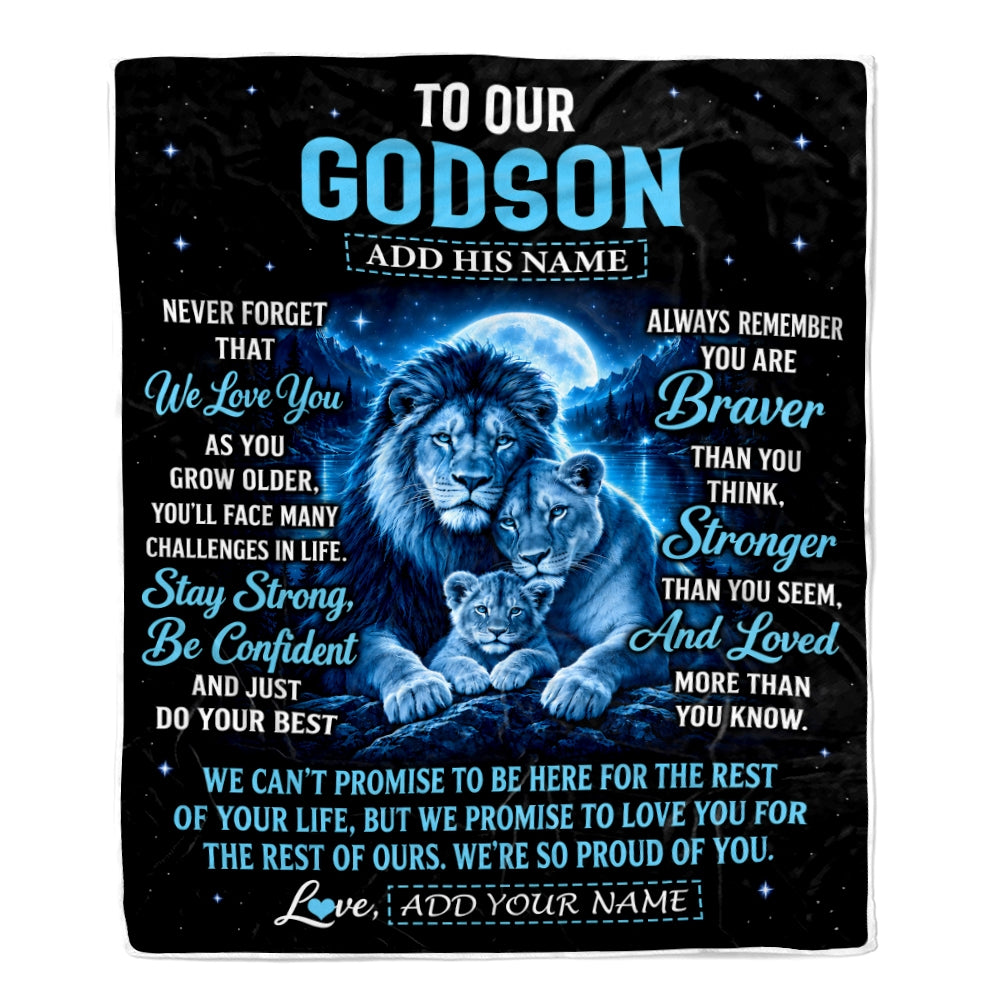 Personalized To Our Godson Gift Blanket From Godmother Godfather Lion Love Letter Graduation Gift Godson Birthday Gifts Christmas Custom Fleece Blanket | siriusteestore
