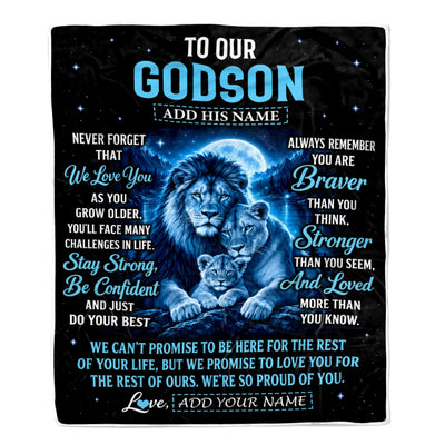 Personalized To Our Godson Gift Blanket From Godmother Godfather Lion Love Letter Graduation Gift Godson Birthday Gifts Christmas Custom Fleece Blanket | siriusteestore