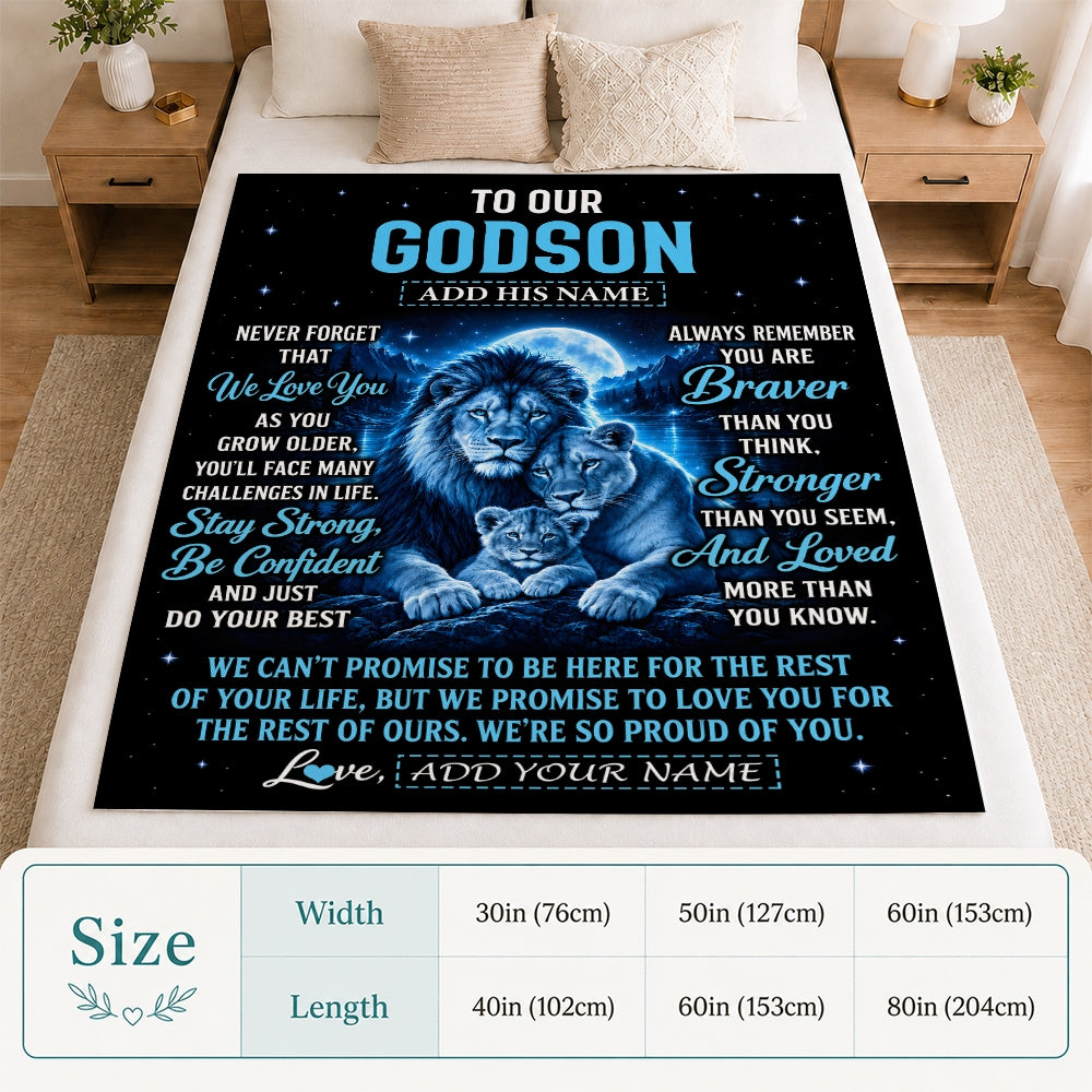 Personalized To Our Godson Gift Blanket From Godmother Godfather Lion Love Letter Graduation Gift Godson Birthday Gifts Christmas Custom Fleece Blanket | siriusteestore